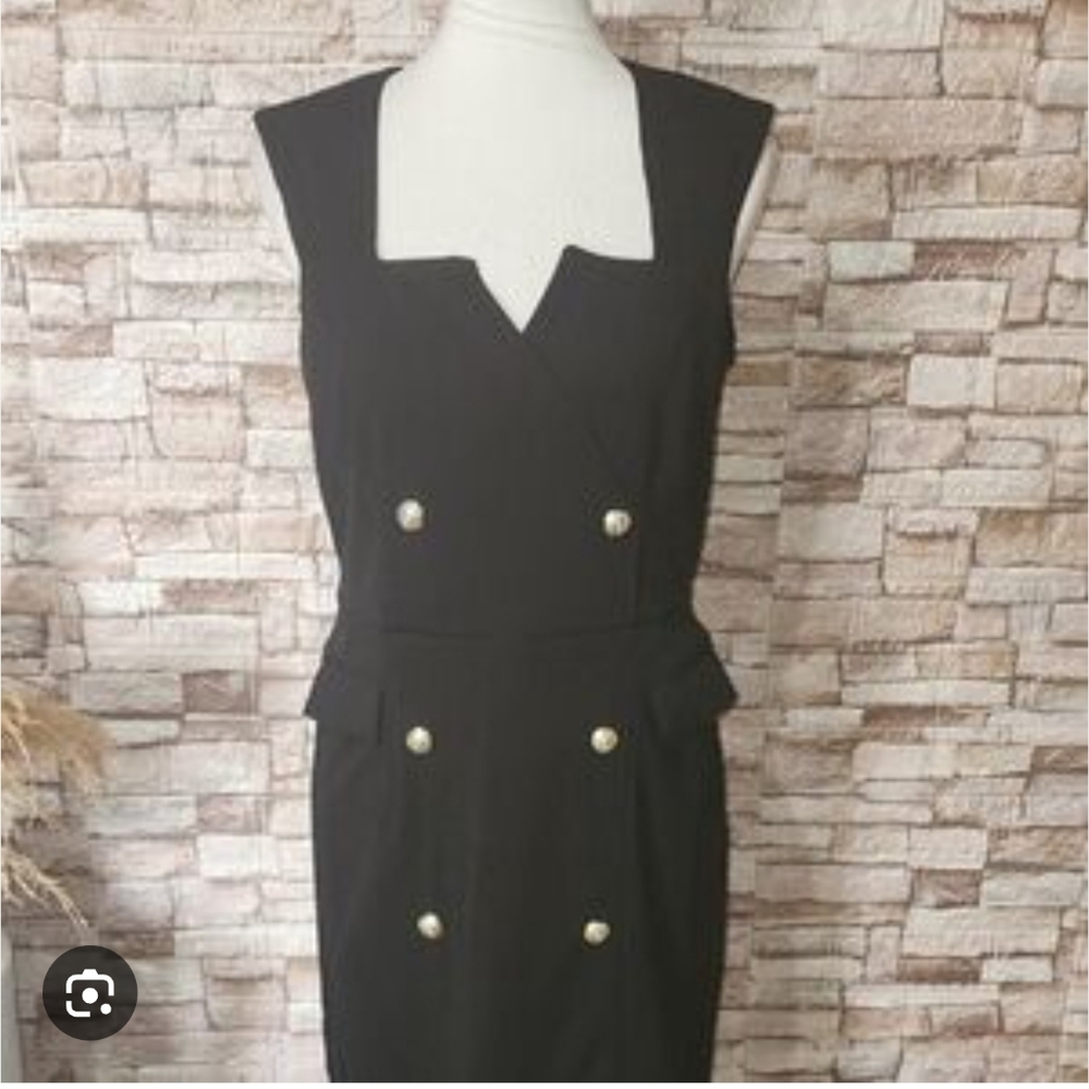 Tahari Black Midi Dress with Gold Buttons Nwt Size 12